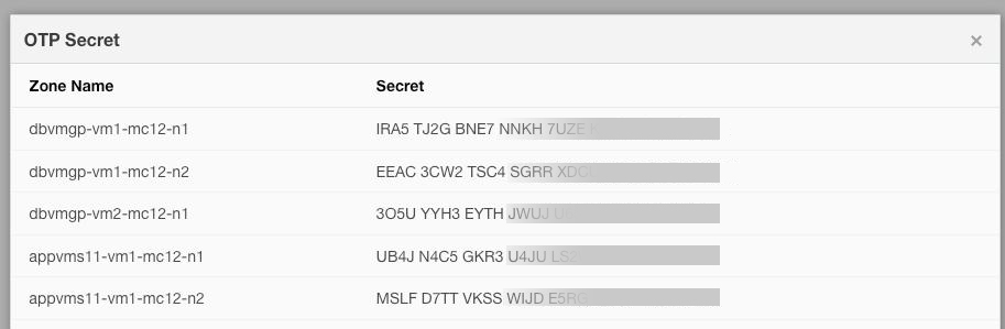 image:Screen shot shows secret keys for all VMs.