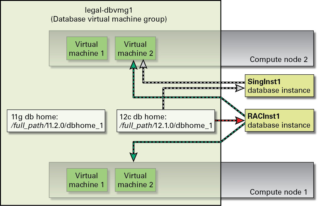 image:Figure showing graphical representation of RAC database instance                             example.