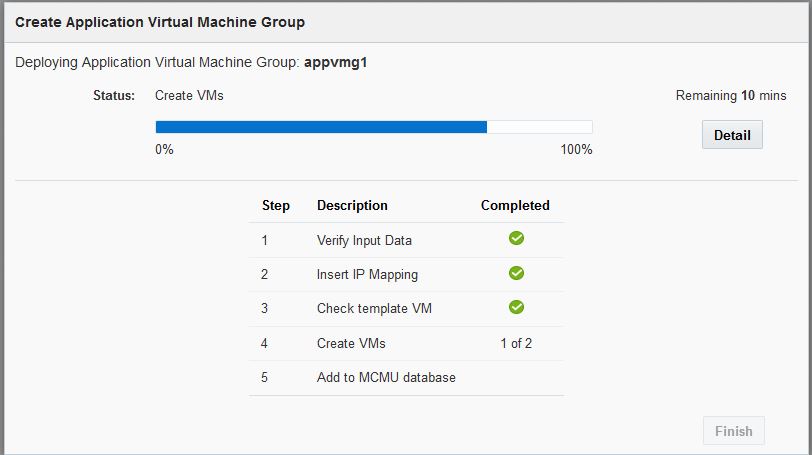 image:Figure showing the Create Application Virtual Machine Group status                             page.