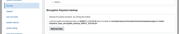 image:A screen shot showing the keystore backup section.