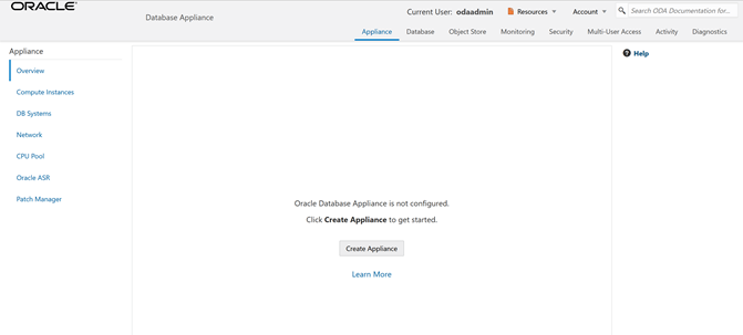 Create Appliance page