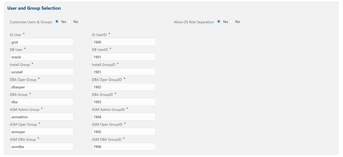 User and Group section