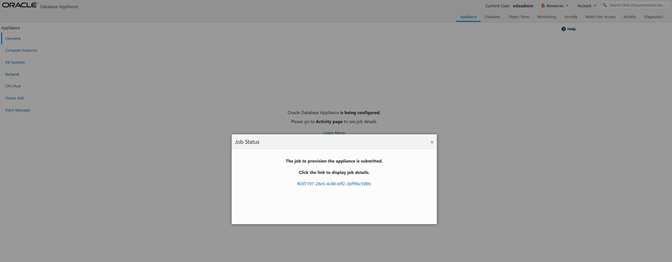 Create Appliance Job Submitted Confirmation