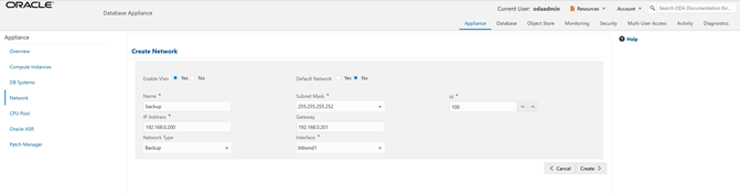 Create Network page
