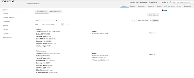 Network Information page