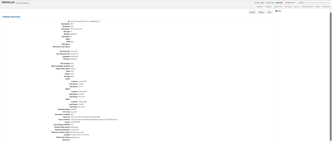 Database Information page