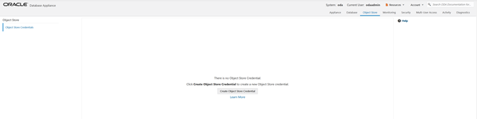 Create Objectstore Credentials page