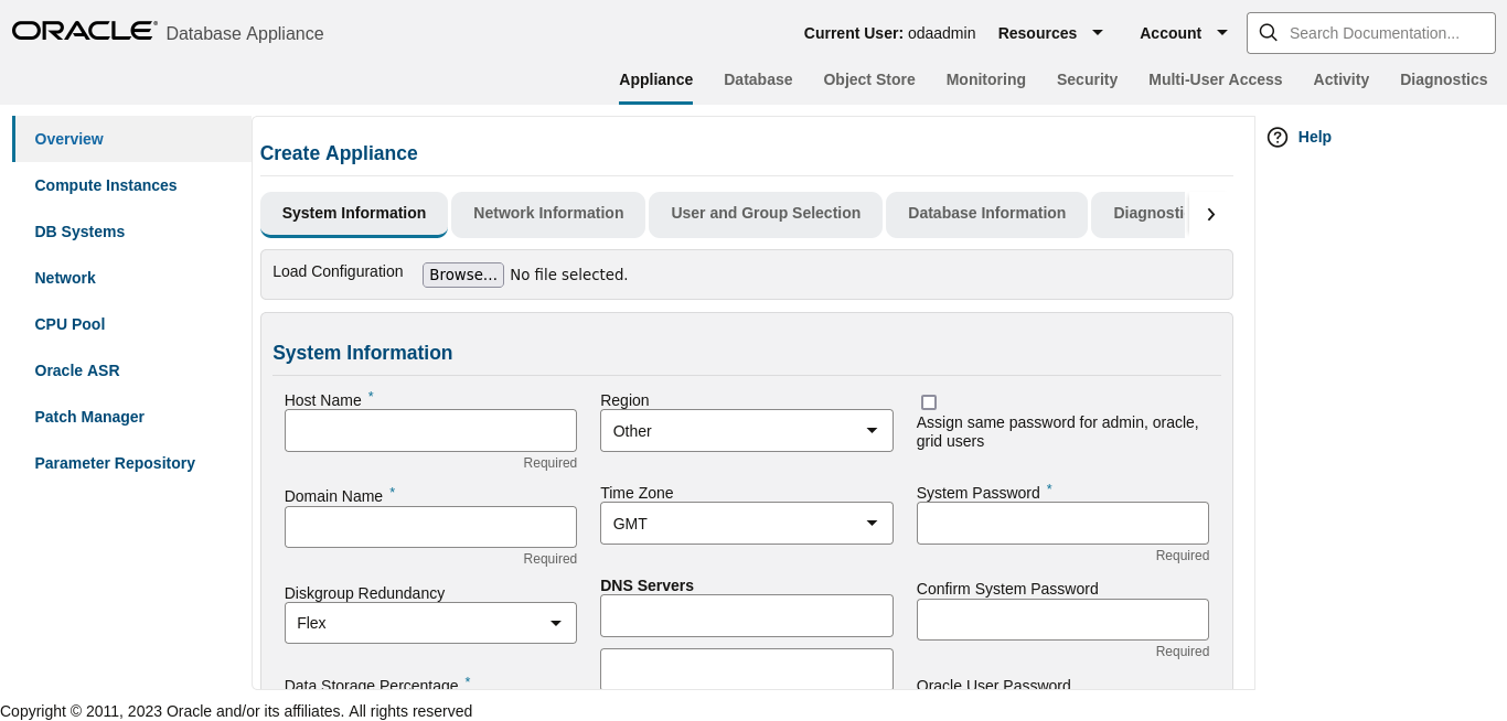 Description of bui_create_appliance_system_information.png follows