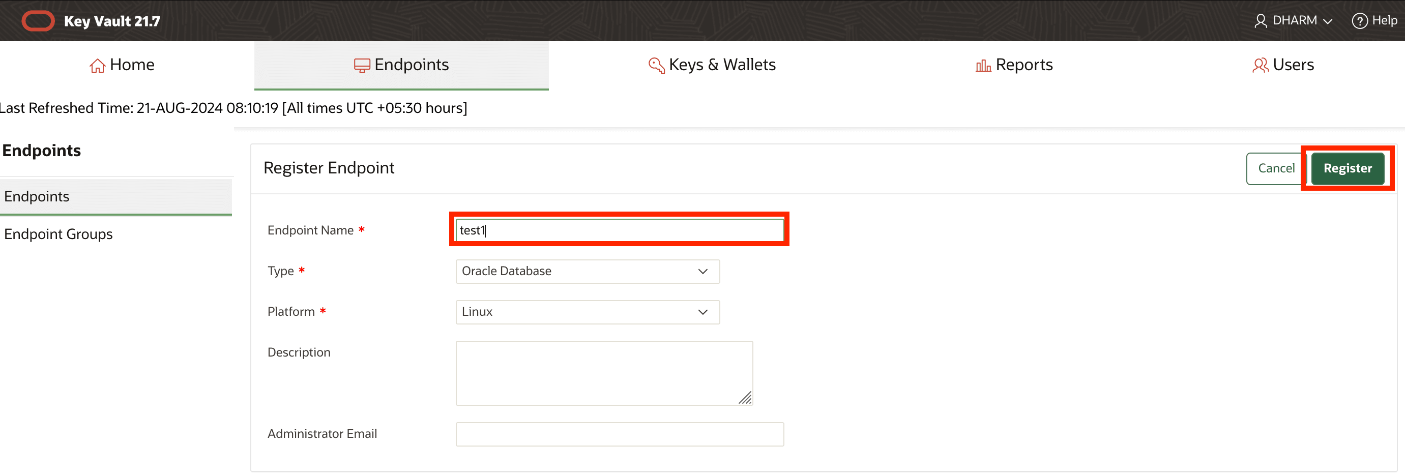 Description of okv_ui_register_endpoint.png follows Description of okv_ui_register_endpoint.png follows