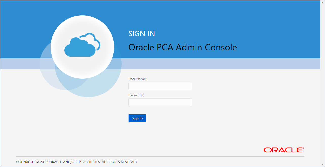 Screenshot showing the login page of the Oracle Private Cloud Appliance Dashboard.