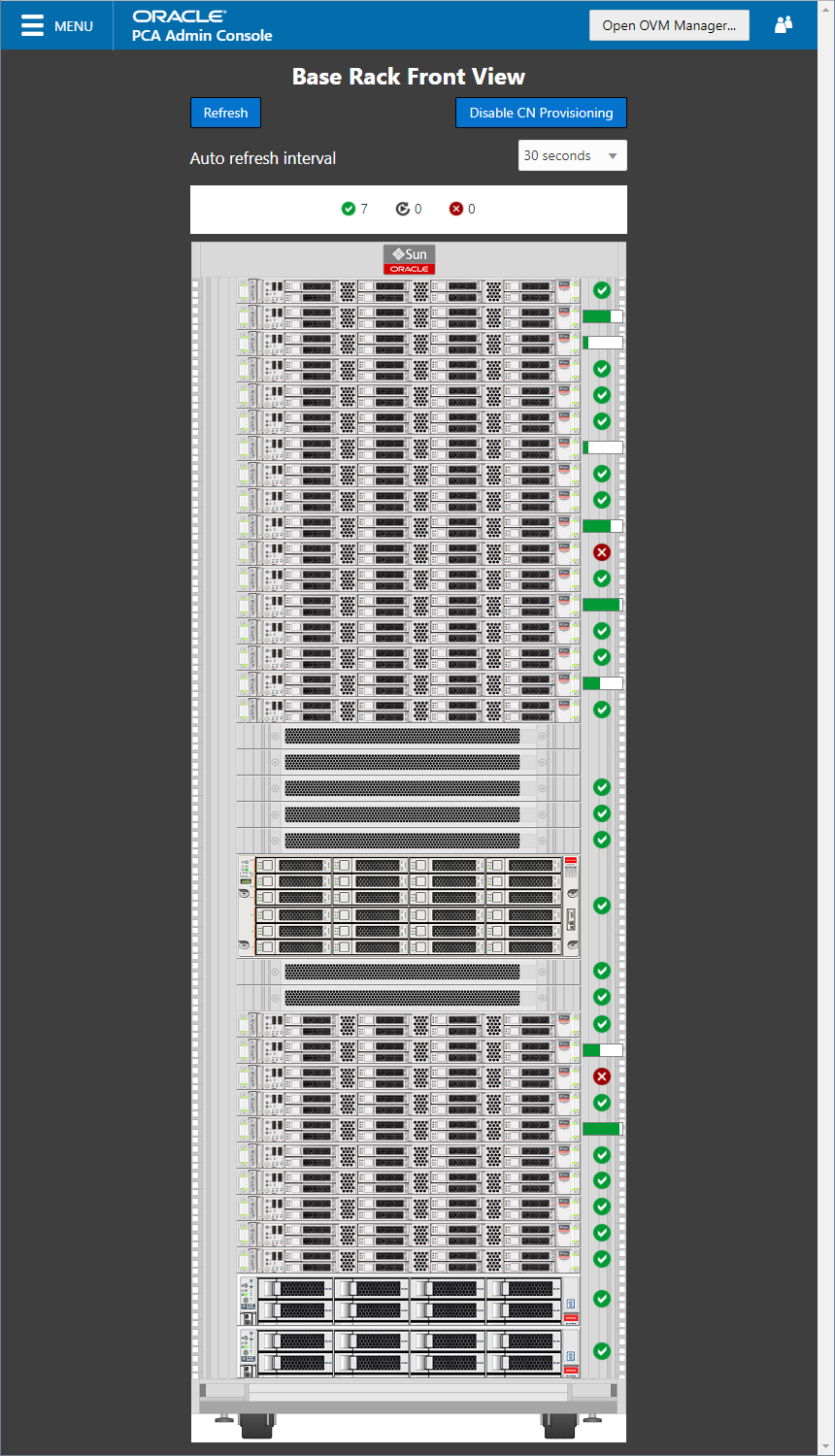 Screenshot showing the Hardware View window of the Oracle Private Cloud Appliance Dashboard.