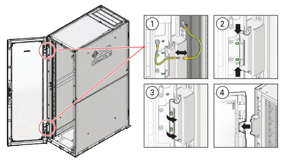 This figure shows the rack doors being removed from the rack.