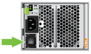 Figure showing the circuit breaker on the left-side power supply of the ZFS Storage Appliance