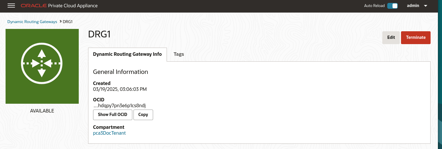 DRG dialog box from Compute UI