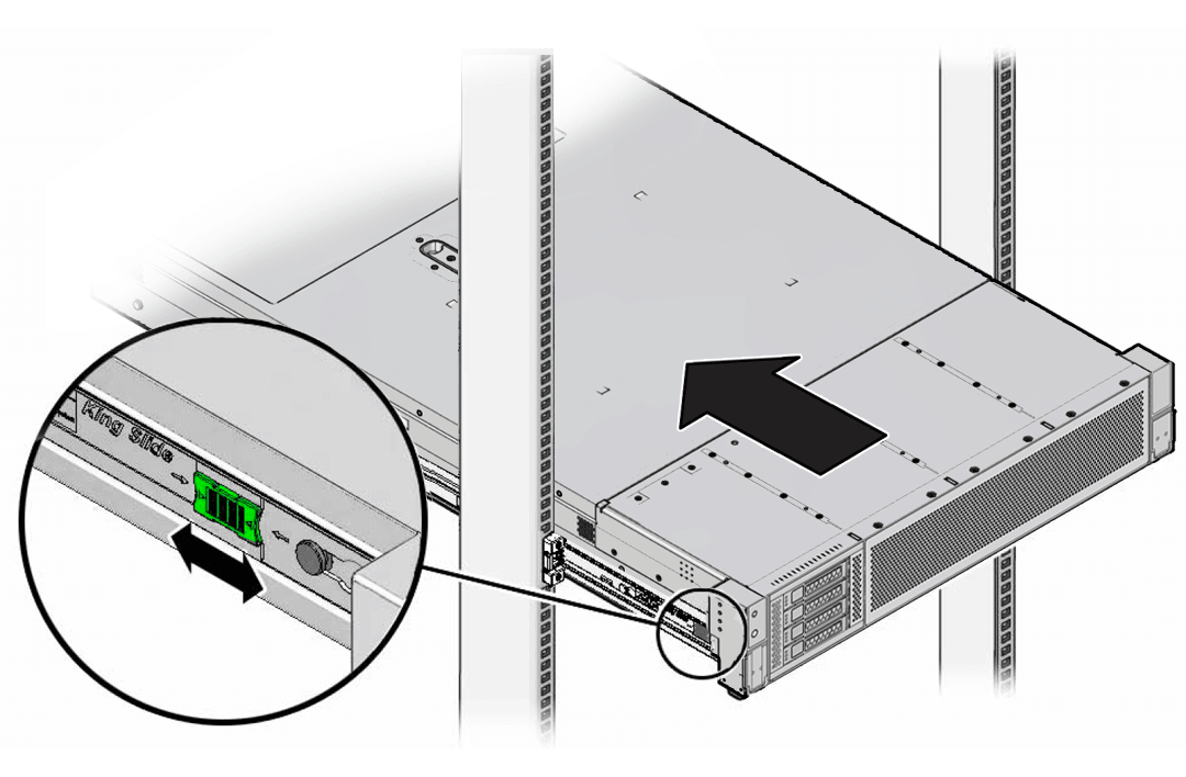 Figure showing the location of the release tabs on the slide rails.