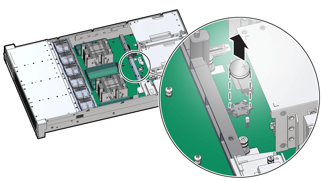 Figure showing how to remove the system battery.