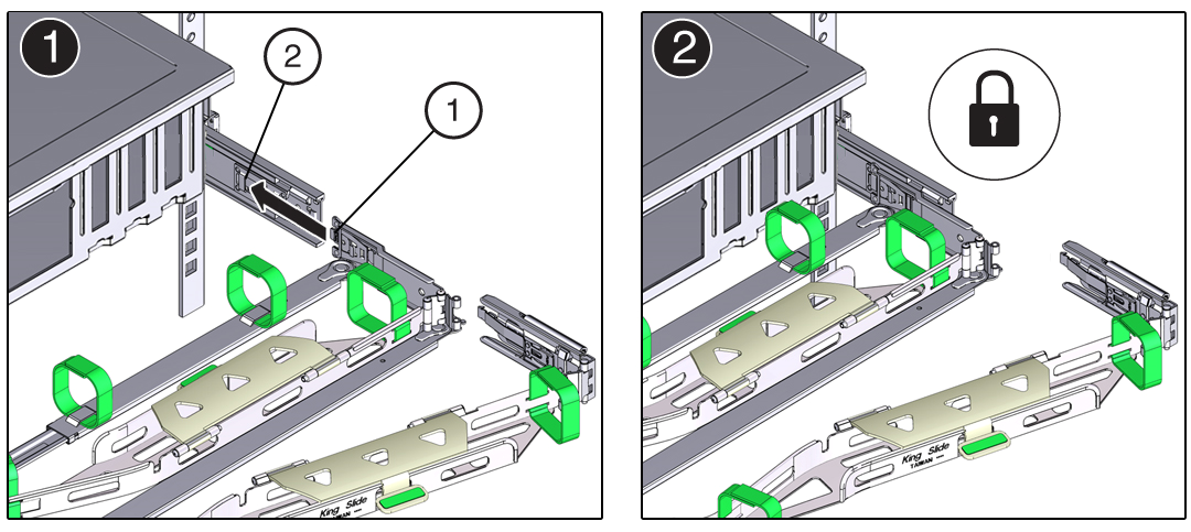 Figure showing how to install the CMA's connector B into the right slide-rail.