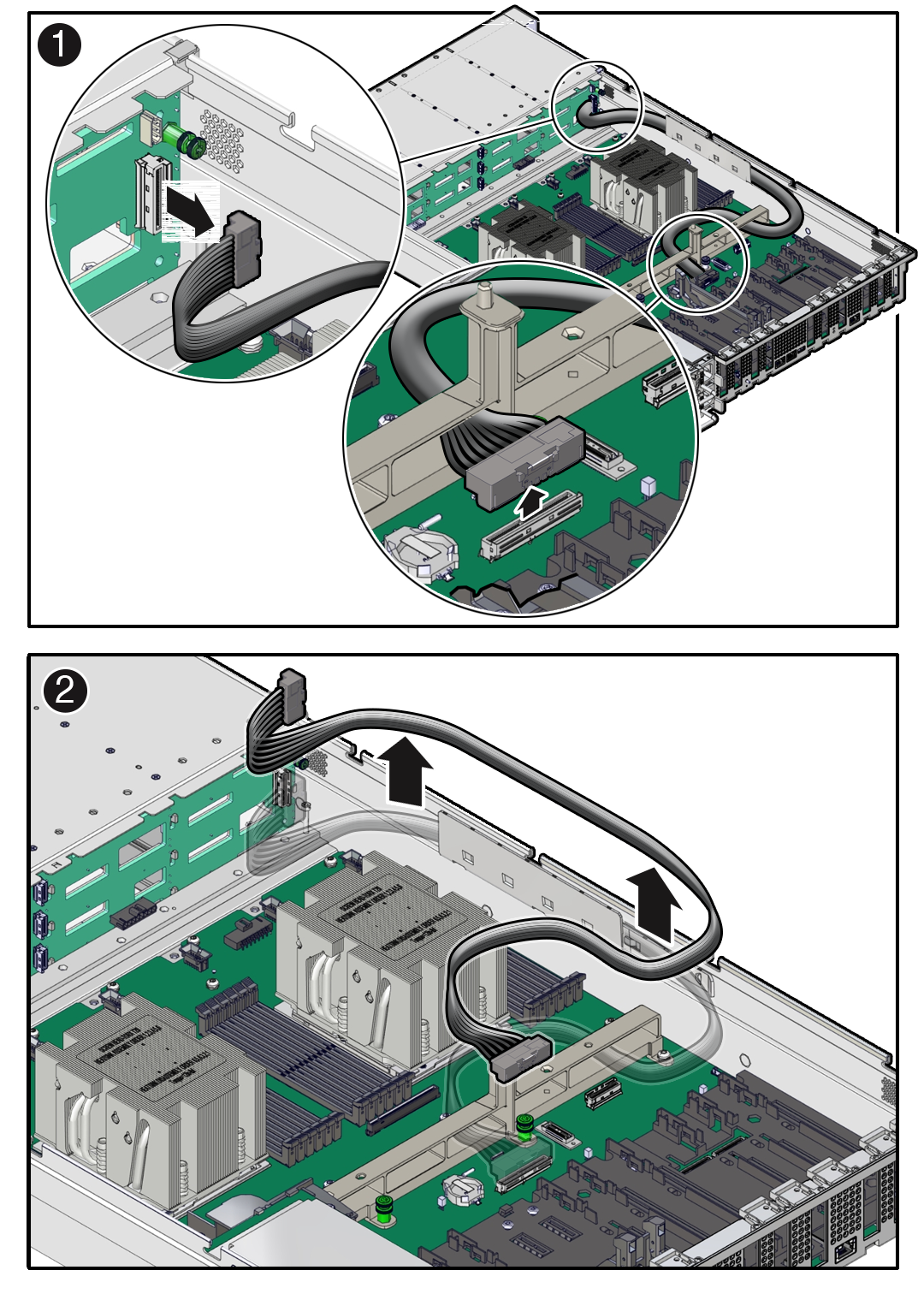 Figure showing the disk backplane signal cable being removed from the server.