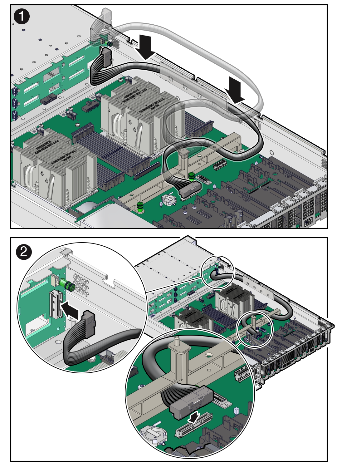 Figure showing the disk backplane signal cable being installed in the server.