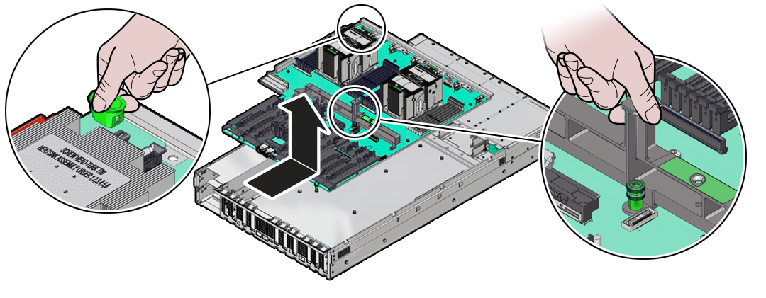 Figure showing the motherboard assembly being removed from the server.