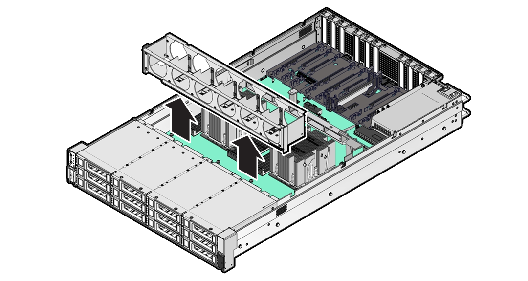 Figure showing the fan tray being removed from the server.