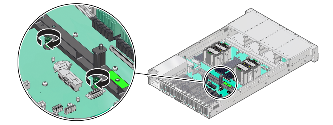 Figure showing the motherboard assembly screws being tightened.
