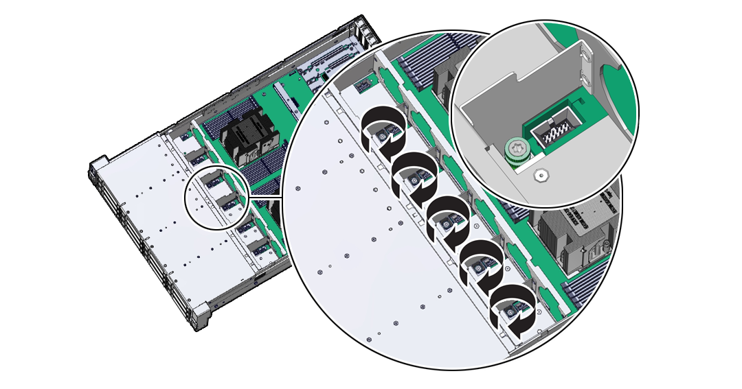 Figure showing the fan tray being secured in the server.