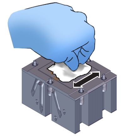 Figure showing wiping the heatsink with a dry wipe.