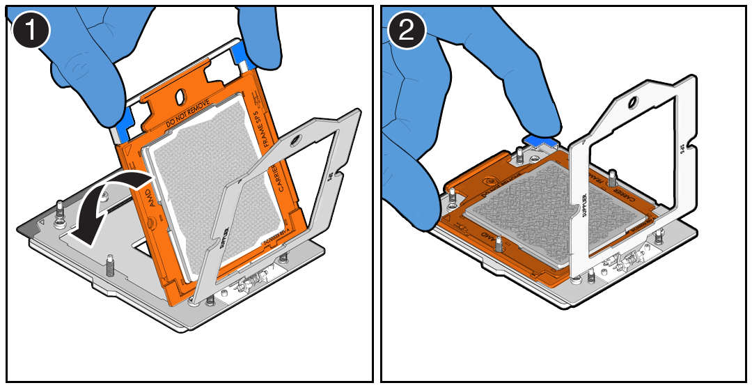 Figure showing how to close the processor Rail Frame.