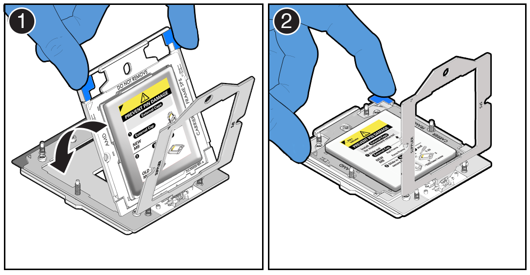 Figure showing how to close the rail frame with External Cap for motherboard returns.