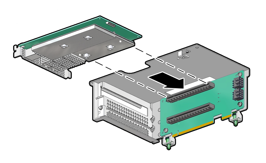 Figure showing a full height PCIe card being installed into the server.