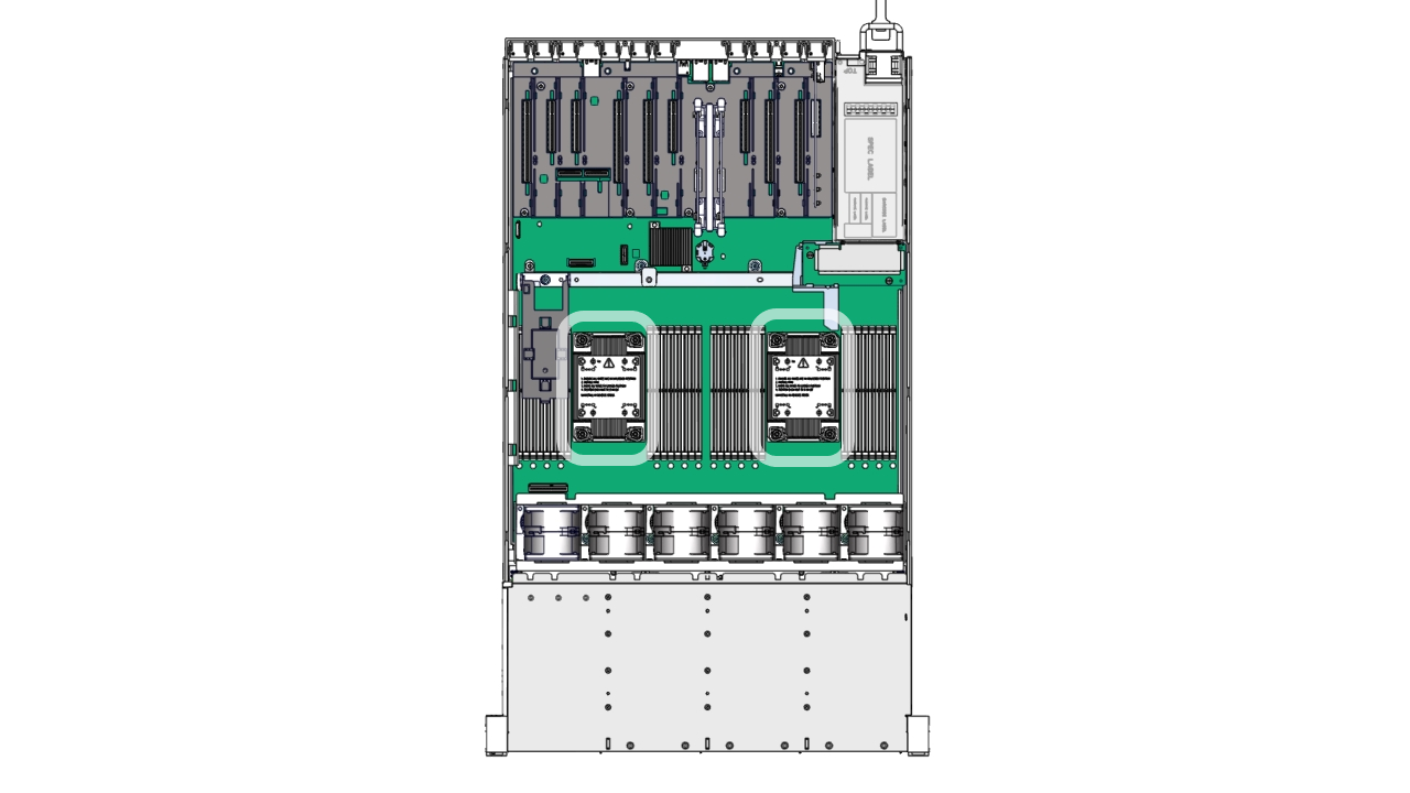 Figure showing socket locations on the server motherboard assembly.