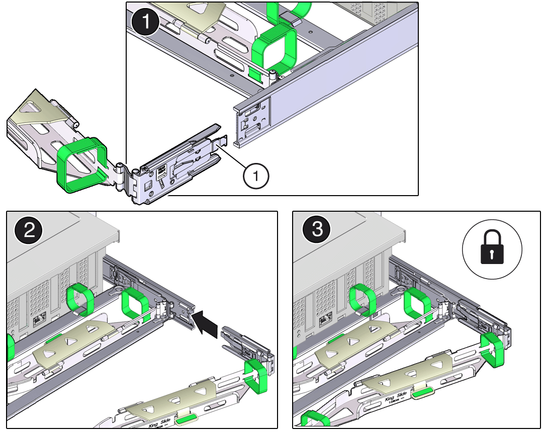 Figure showing how to install the CMA's connector C into the right slide-rail.