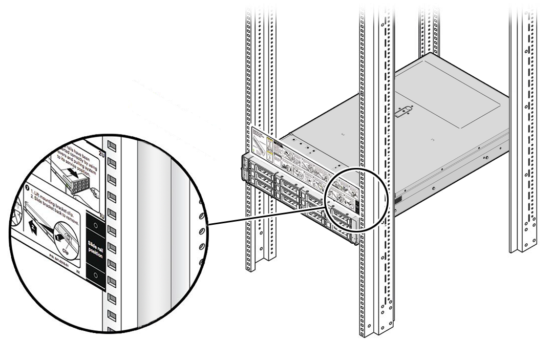 Figure showing the Rackmounting Template being used for 12-Drive server rackmount location.