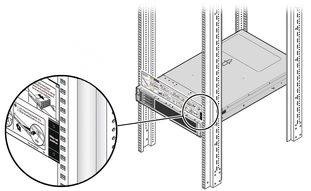 Figure showing the Rackmounting Template being used for 4-Drive server rackmount location.