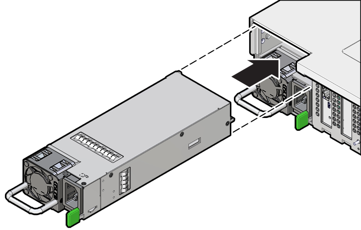 Figure showing a power supply being installed into the chassis.