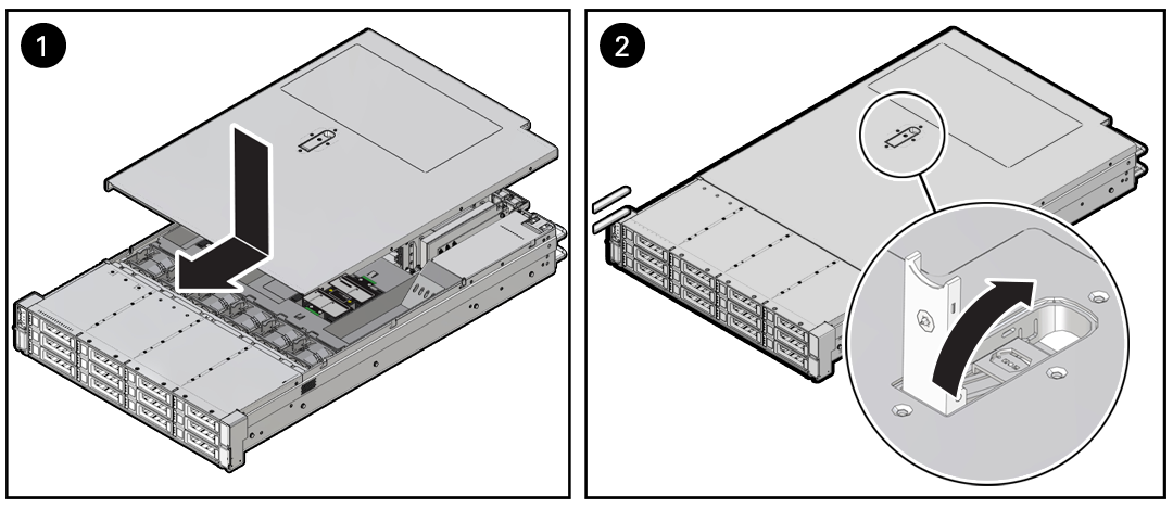 Figure showing the 12-Drive server top cover being installed.