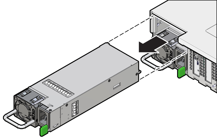 Figure showing a power supply being removed from the chassis.