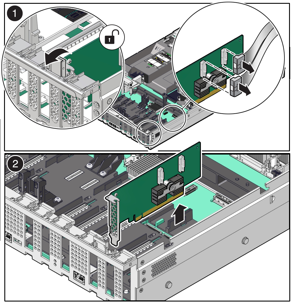 Figure showing a Half Height PCIe card being removed from the server.
