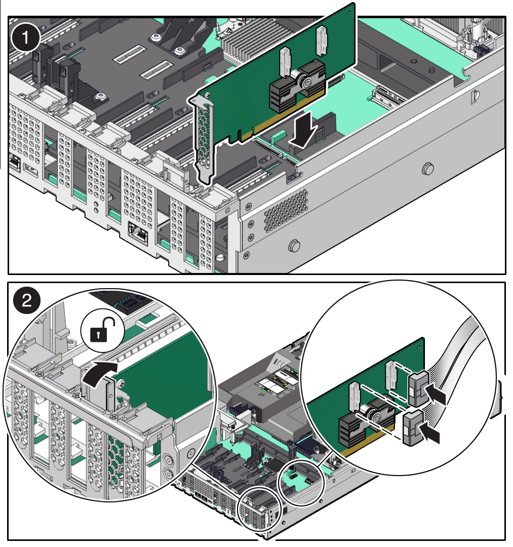 Figure showing a Half Height PCIe card being installed into the server.
