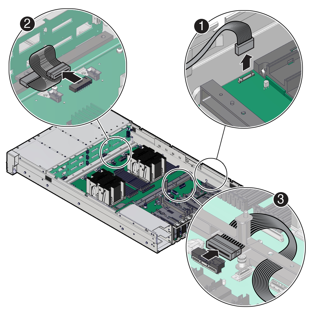 Figure showing 3 cables being disconnected from the motherboard assembly.