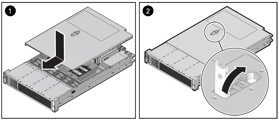 Figure showing the 4-Drive server top cover being installed.