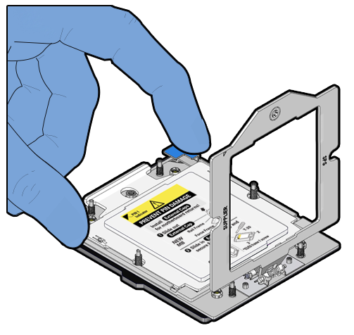 Figure showing tabs of the replacement motherboard socket Rail Frame.