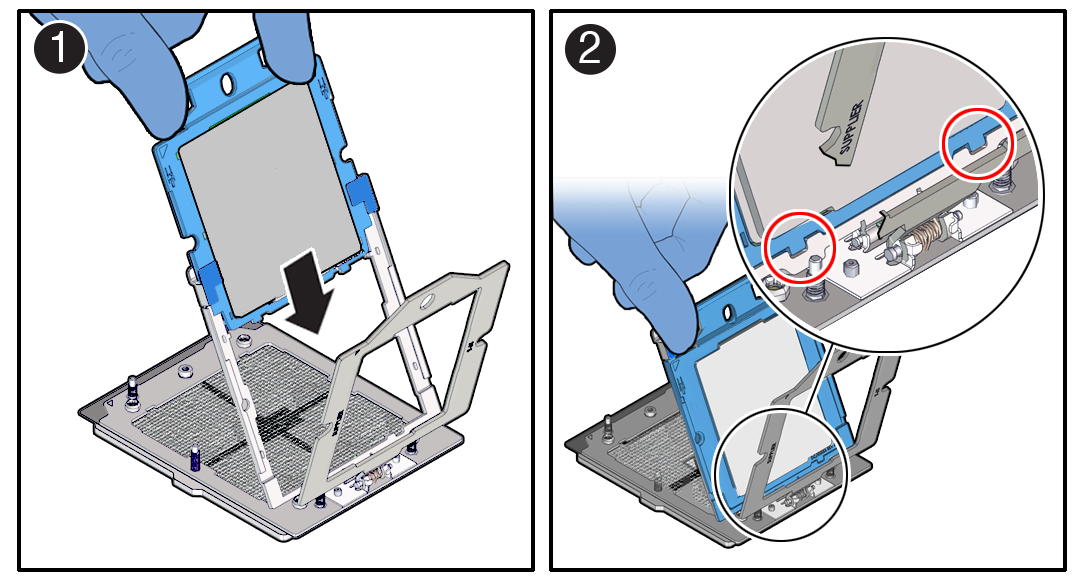 Figure showing the processor being inserted into the Rail Frame.