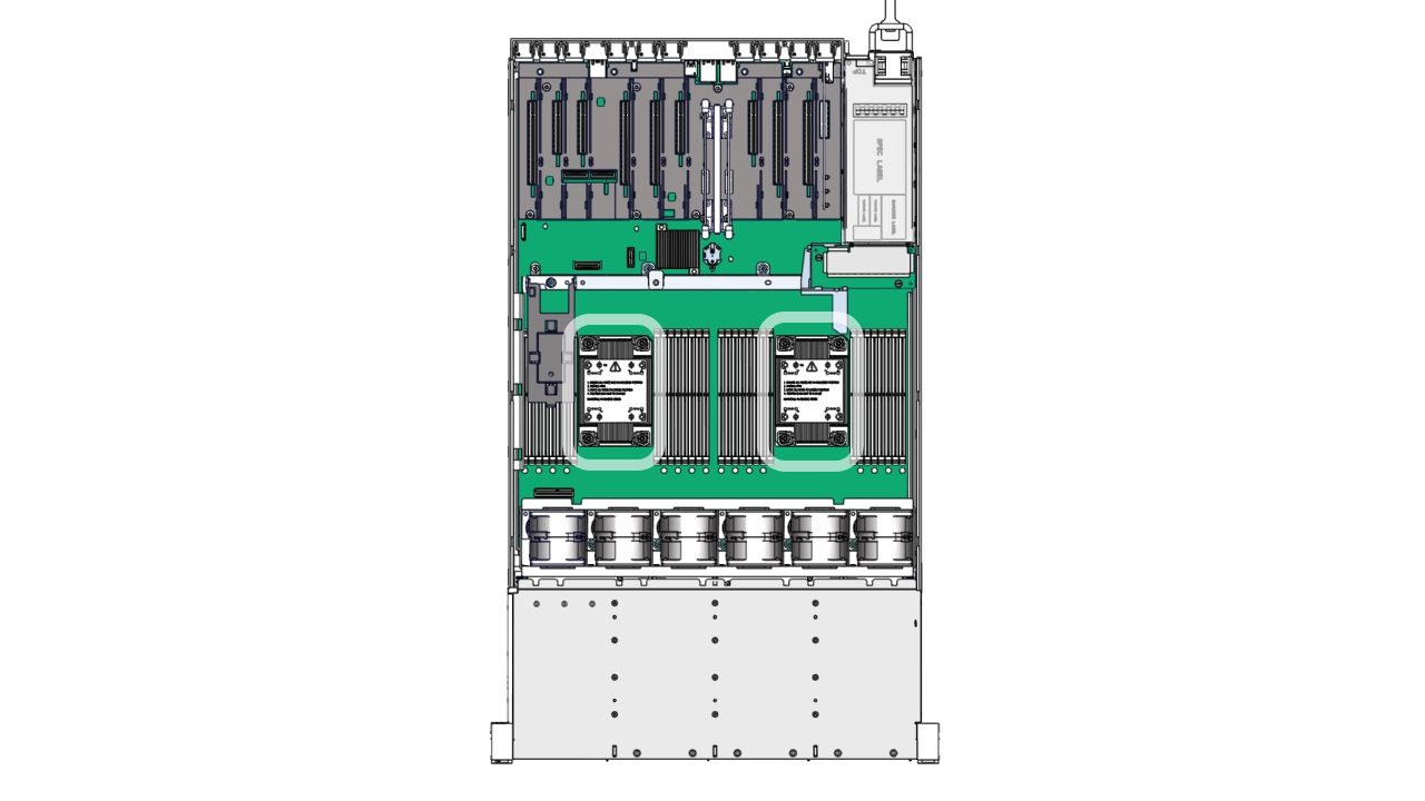 Figure showing socket locations on the server motherboard assembly. Figure showing socket locations on the server motherboard assembly.