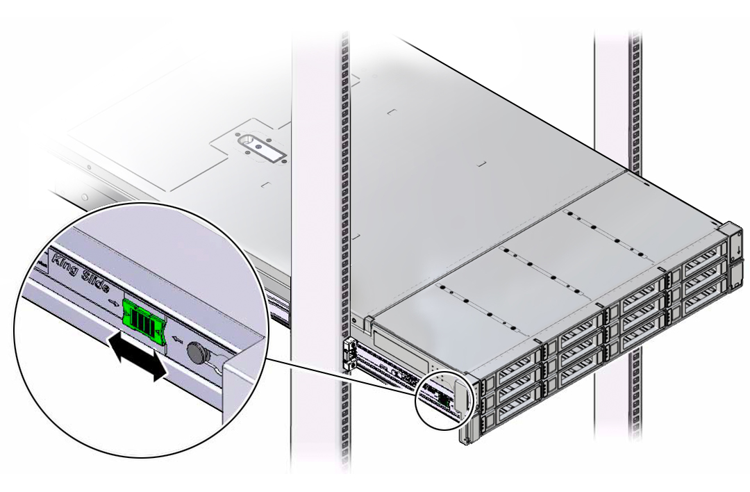 Figure showing the location of the release tabs on the slide-rails.