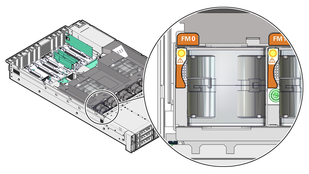 Figure showing the location of fan modules and associated status indicators.