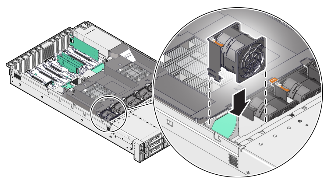 Figure showing how to install a fan module.