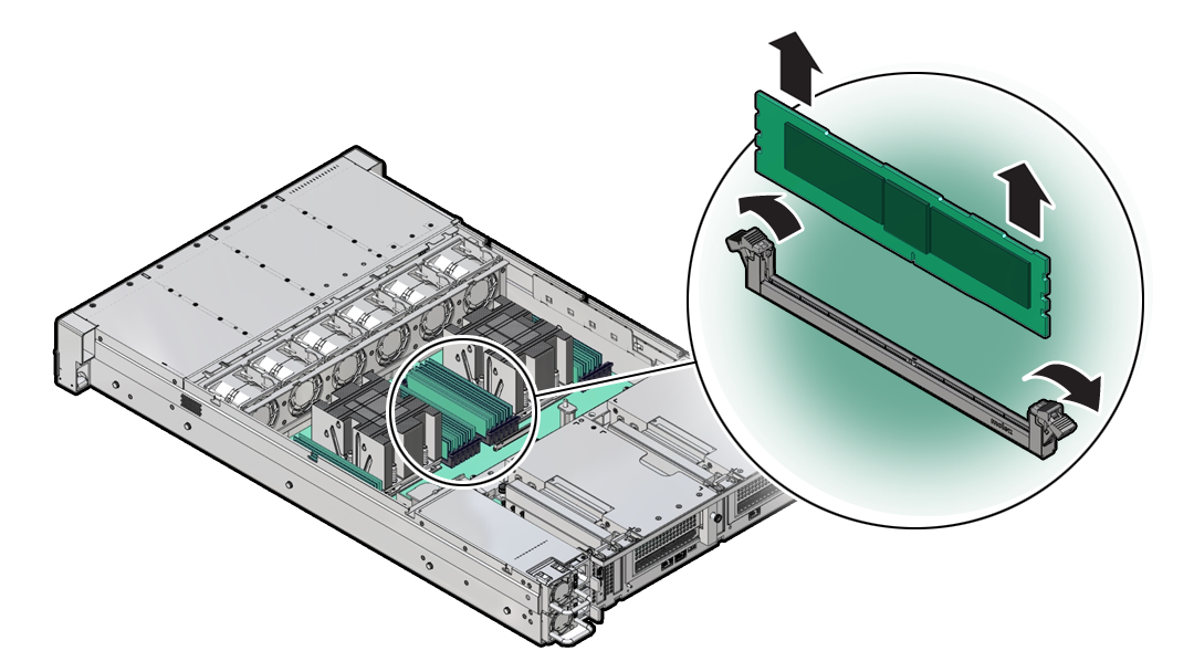 Figure showing a memory DIMM being removed from the server.