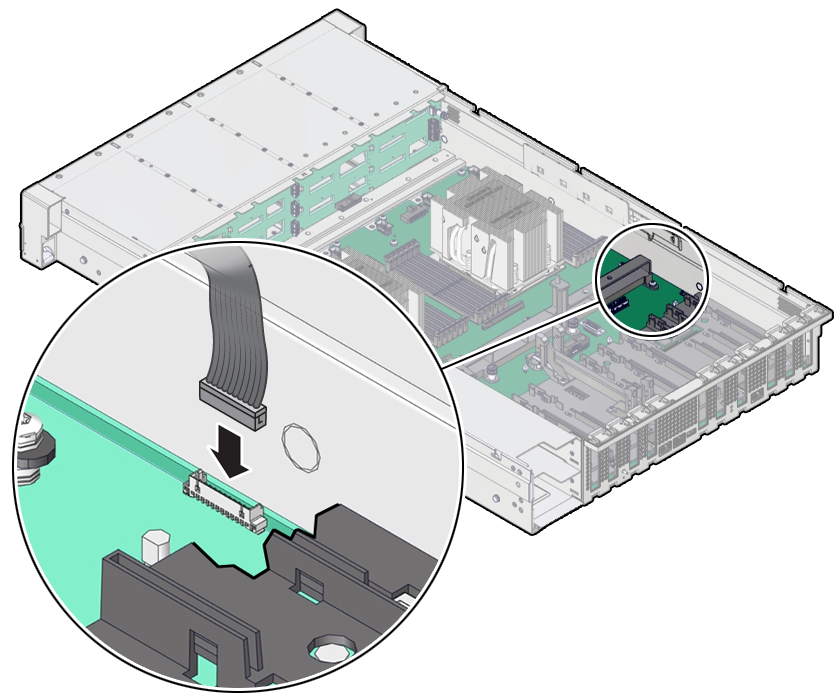 Figure showing the LED indicator module cable being reconnected to the motherboard.